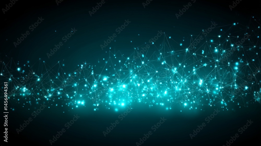 Poster A digital backdrop featuring interconnected dots and lines, symbolizing a network's structural framework, generated through 3D rendering and stock