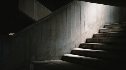Naklejka premium Interior view of concrete stairs with light and shadow creating a dramatic effect.