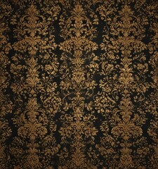 Intricate gold & black damask pattern; seamless vintage wallpaper design ,  scroll,  motif
