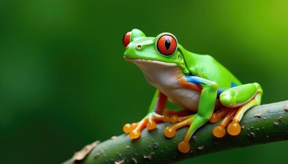 Green tree frog perched on white, vibrant skin, wildlife, plant, legs