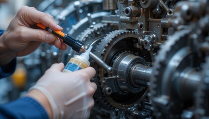 Precision engineering maintenance industrial workshop technical process mechanical environment close-up view gear system optimization