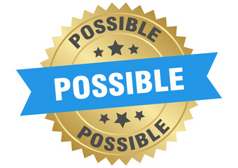 possible. possible round blue and gold label isolated on transparent background
