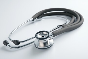 Close-up of Stethoscope on Clean White Surface - A realistic close-up image of a stethoscope placed neatly on a white surface. 