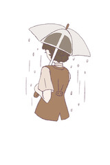 Illustration of woman holding an umbrella on a rainy day