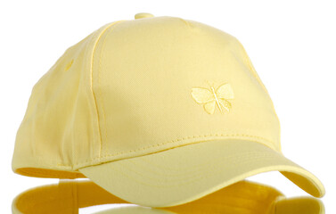 Yellow kid head cap on white background isolation