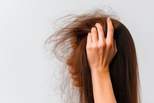 Using a brush to comb through long hair is a daily ritual for maintaining a neat appearance, especially when dealing with long disheveled hair, holding messy unbrushed dry hair in hands, and