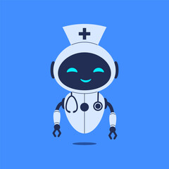 Cute robot doctor with stethoscope. Vector illustration for AI in healthcare, medical assistance and futuristic diagnostics