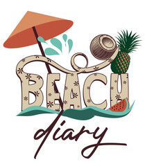 Tropical Beach Diary Logo with Summer Elements