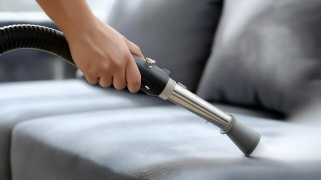 Professional Janitor Cleaning Sofa with High-Powered Steam System