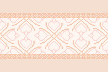 Traditional Ukrainian cross-stitch Detailed vector Illustration for textile printing design, on pixels pastel colors tones