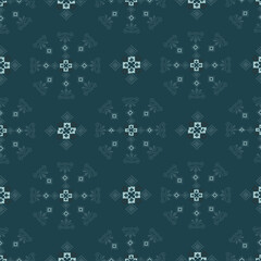 Traditional Ukrainian cross-stitch Detailed vector Illustration for textile printing design, on pixels green tones