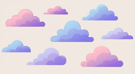 Fototapeta premium Pastel cartoon clouds vector illustration for graphic design and kids background design