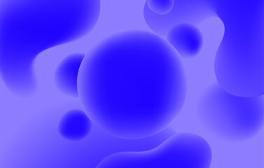 3d neon blue abstract vector background. Big round buble in centre. Liquid morphing blobs. Simple organic shapes banner template. Bright color modern design. Many flowing chaotic forms in freespace