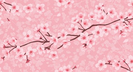 Fototapeta premium Pink Cherry Blossom Branches Seamless Pattern