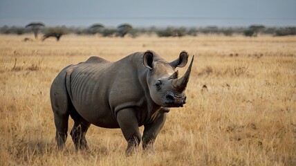 Fototapeta premium Black rhino in the middle of the savanna