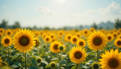 Fototapeta premium Sunflower Field Under Blue Sky