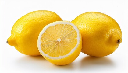 fresh and natural bright yellow lemons with juicy texture isolated on transparent background
