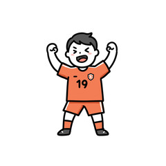 Soccer player celebrating with fists pumped in excitement