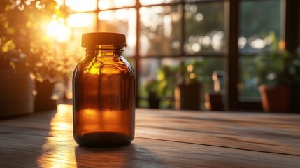 A bottle of semaglutide on a laboratory table, blurred laboratory background. 1
