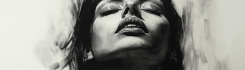 Obraz premium A stunning charcoal sketch captures the essence of a portrait in striking black and white tones, showcasing artistic talent.