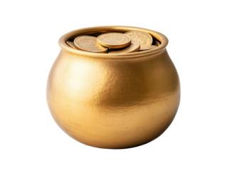 Golden pot filled with coins for prosperity and abundance
