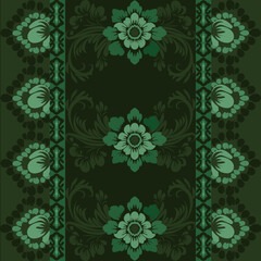 Ikat seamless floral pattern on green tone , Motif ethnic floral seamless textil, embroidery, print striped ornament floral, pattern, design for wrapping, silk, scarf, background, text