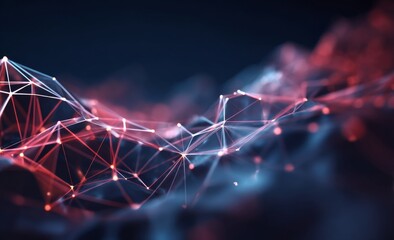 A futuristic technology concept featuring a 3D illustration of a polygonal mesh with bright flashes and a bokeh effect, representing Artificial Neural Network and Big Data