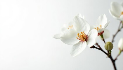 Obraz premium Delicate white blossom against pure white backdrop, still, beauty, delicate