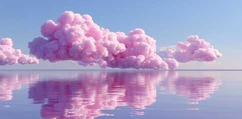 Fototapeta premium The sky and water are filled with beautiful surreal pink clouds and their corresponding reflections