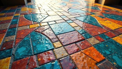 Obraz premium Intricate tile mosaic floor, geometric shapes , old, abstract, classic