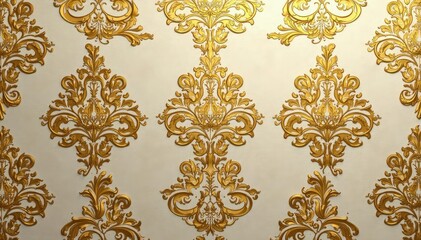 Intricate floral damask pattern in muted gold , digital, wallpaper design