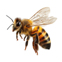 Intricate Close-Up of a Honey Bee with Transparent Background