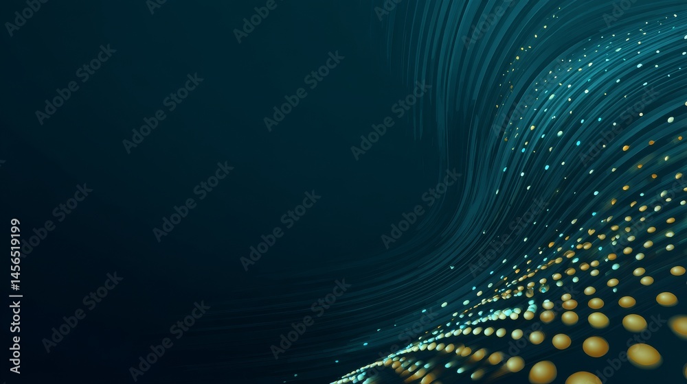 Poster a futuristic background featuring abstract technology flow, complete with dynamic waves and green do