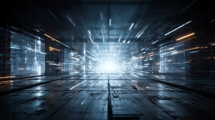 An abstract blue tunnel perspective serves as the background, a product of advanced Generative Ai capabilities