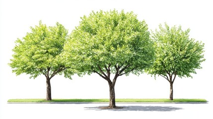 Obraz premium Three Lush Green Trees on White Background