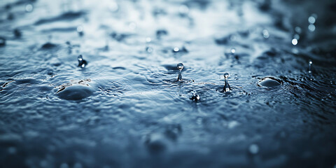 CloseUp of Rainwater Texture Abstract Blue Water Droplets