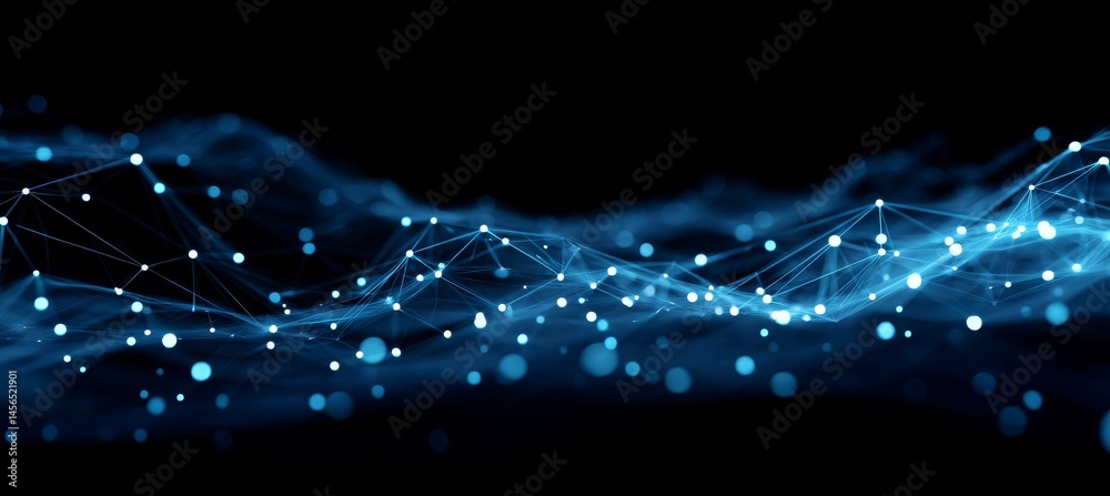 Poster a wave is formed by connecting dots and lines within a futuristic abstract mesh, achieved through th