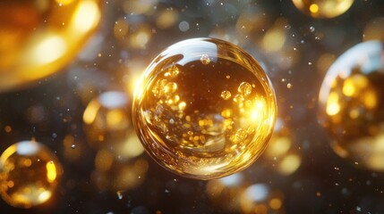 Golden spheres, abstract, fluid