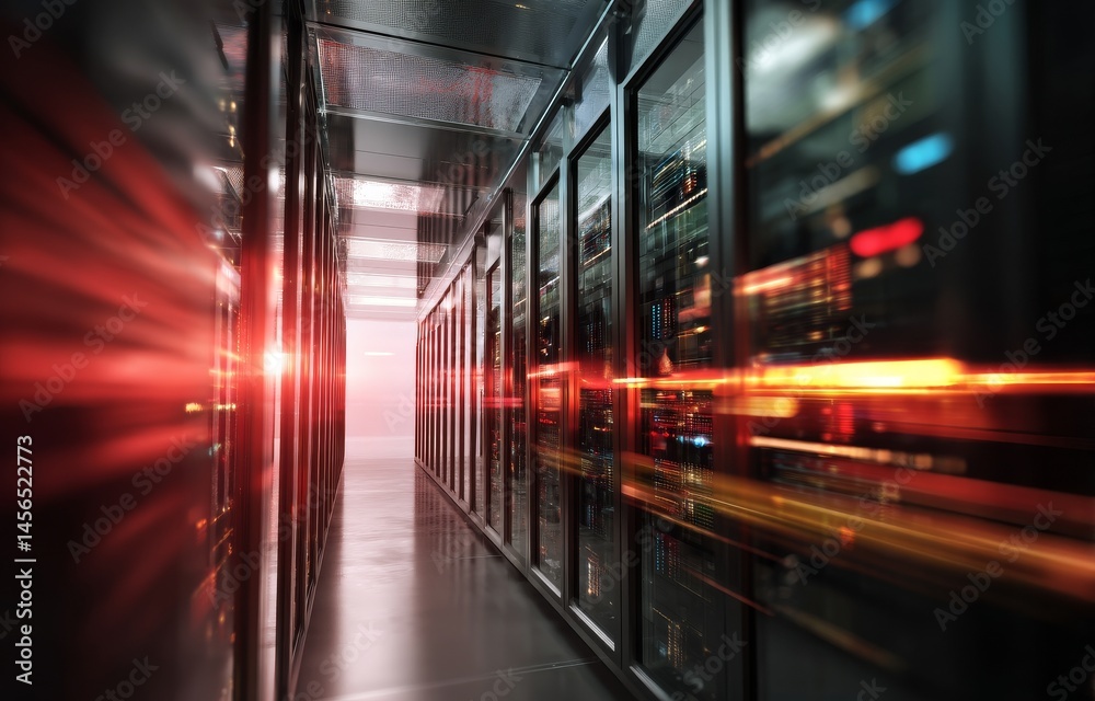 Poster storage systems in a data center room are illustrated through a 3d rendering of the server connectio