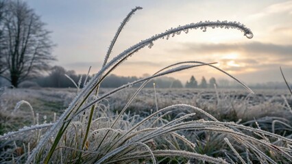 Winter's Touch: Frost on Morning Grass