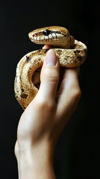 Handling a beautiful snake with care in a calm indoor setting