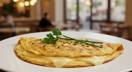A Delicious Omelet with Cheese and Herbs in a Parisian Bistro