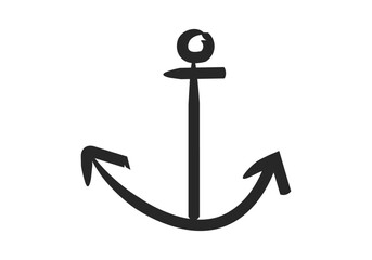 Icono negro de ancla de barco en trazo de pincel