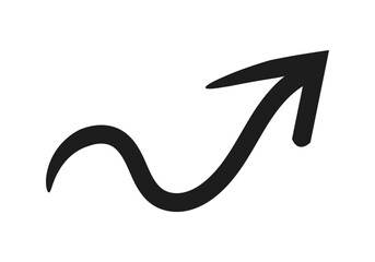 Icono negro de flecha ondulada negra hacia arriba de trazo de pincel