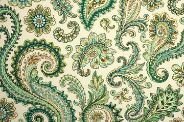 Subtle paisley print in muted greens and beige , serene, wallcovering