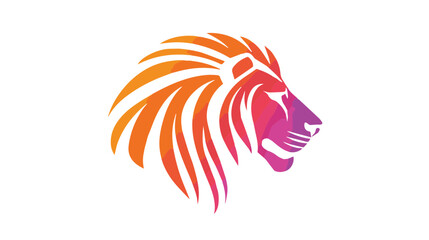 Vibrant Lion Head Silhouette in Shades of Orange and Purple Representing Strength and Courage in a Modern Abstract Design