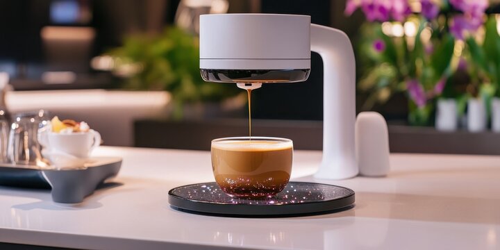 Robotic Barista Serves Perfectly Brewed Coffee in Sleek Futuristic Cafe Blending Technology with Modern Hospitality