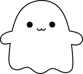 Cute outline Halloween Ghost,Cartoon Ghost with Kawaii Face,Simple Ghost Illustration for Halloween Isolated,Friendly Ghost Character for Halloween, Adorable on Transparent Background AI Generative
