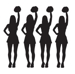 Vector silhouette set of cheerleader on white background