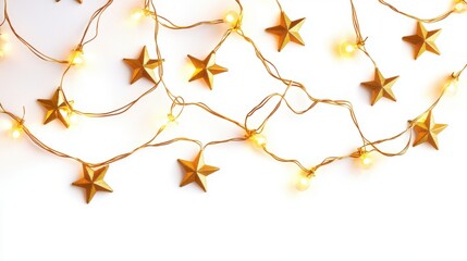 Golden Star Lights on White Background